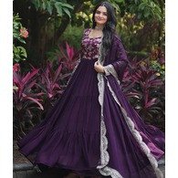Purple Woven Embroidered Georgette Art Silk Anarkali Gown with Dupatta