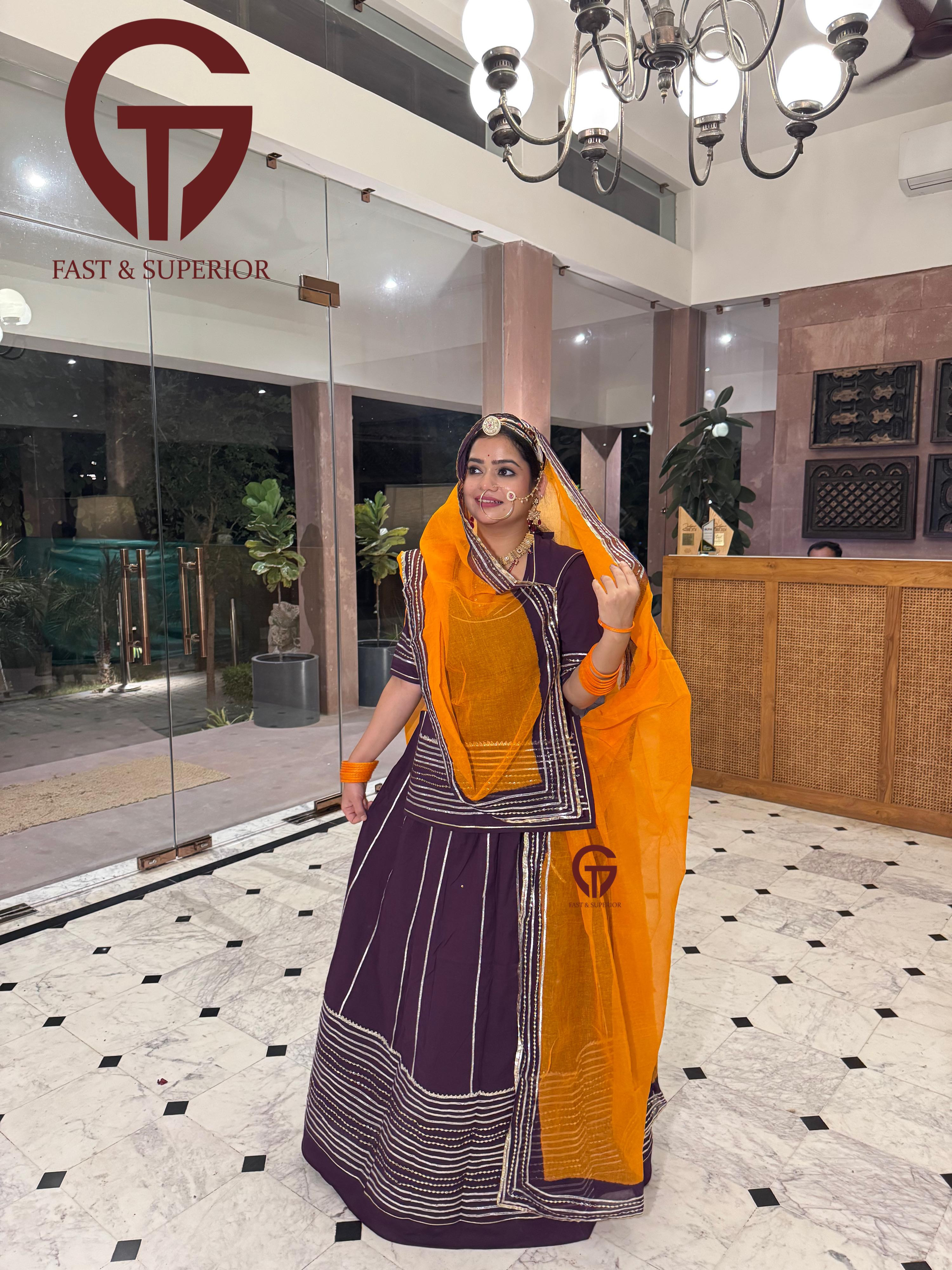 Latest Design Boutique Style Shrbati Odhna Wine With Yellow Duptta Rajputi poshak