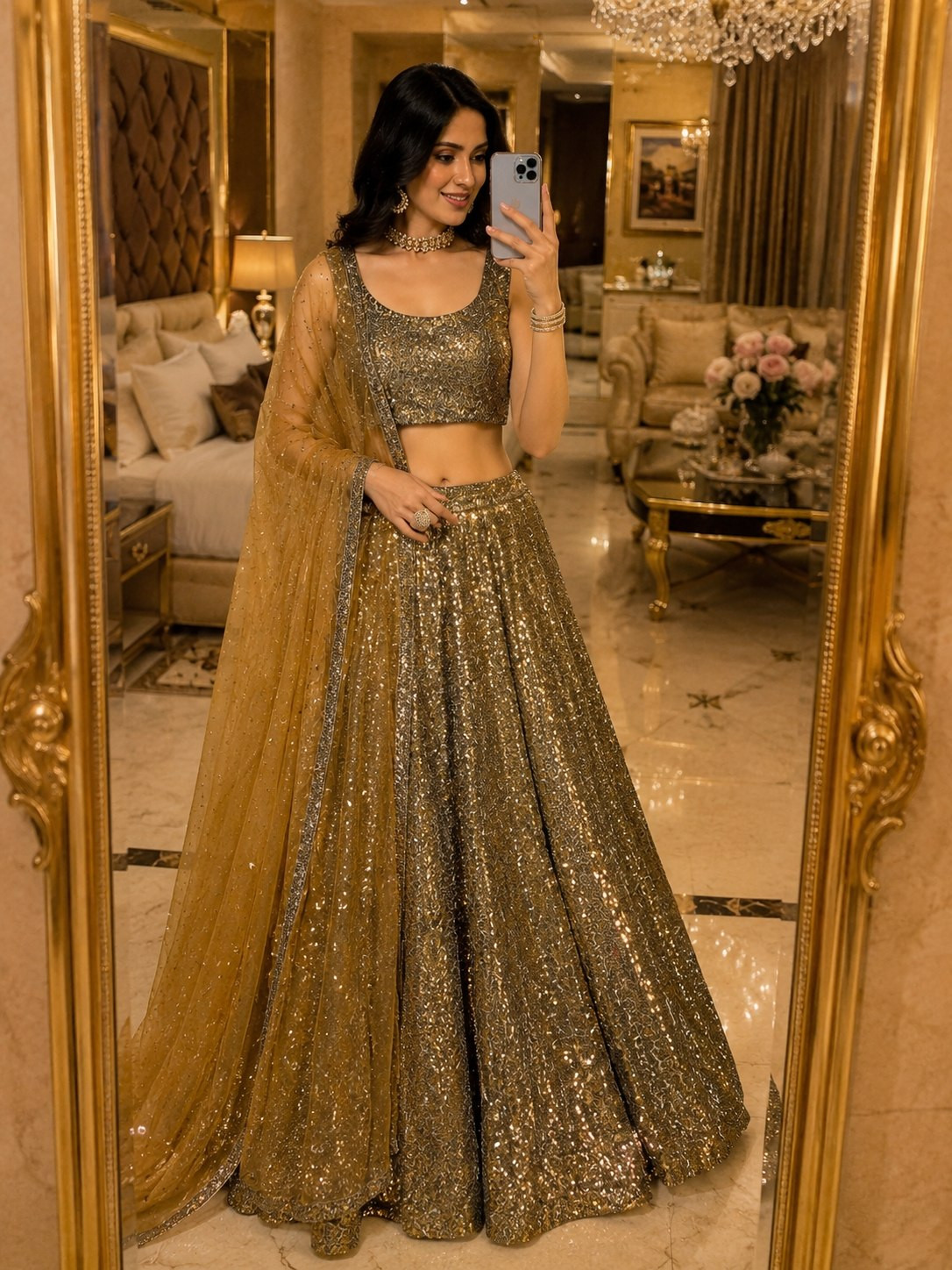 Premium Tapeta Satin Silk Sequins Work Lehenga Choli With Heavy Cancan & Organza Dupatta