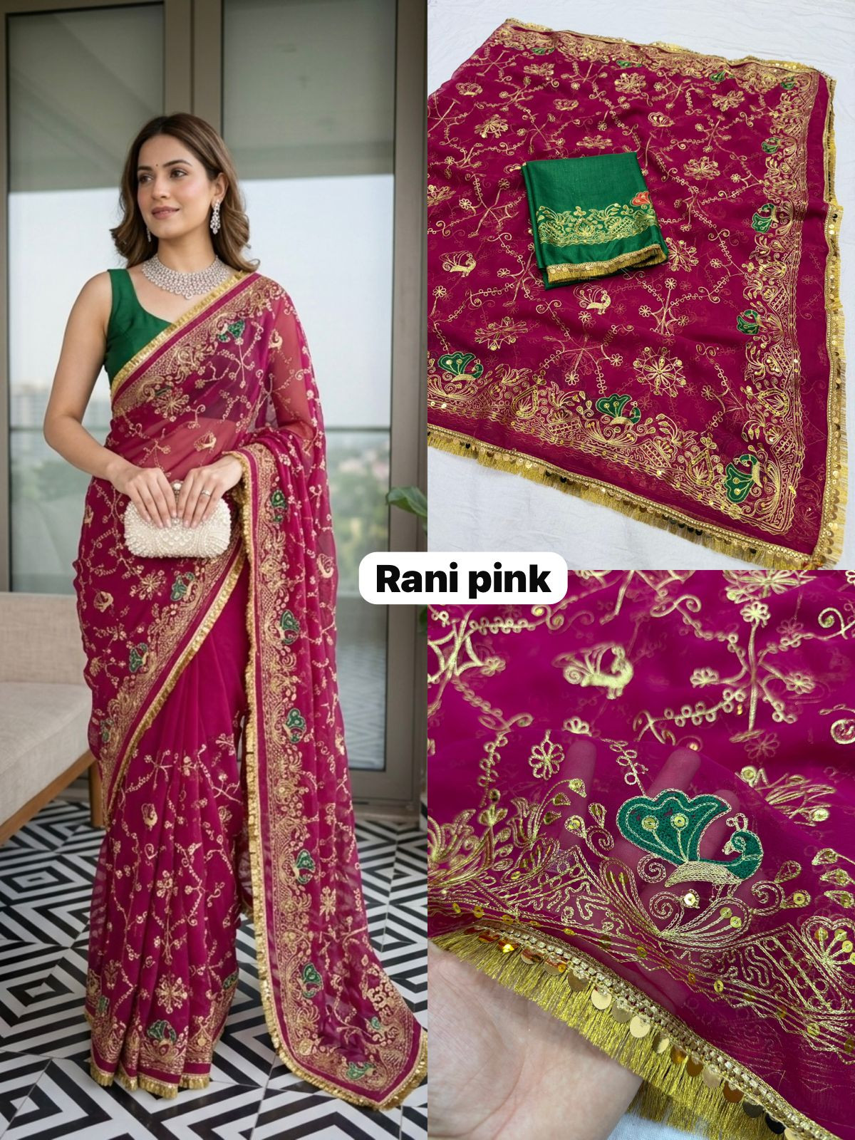 Premium Royal Georgette Darbari Saree with Kasab Sequence Work