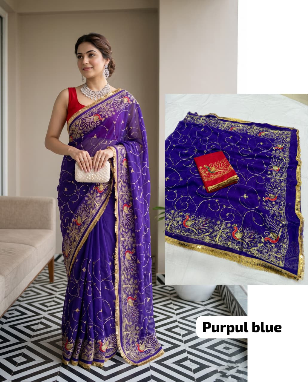 Premium Royal Georgette Pecock Saree
