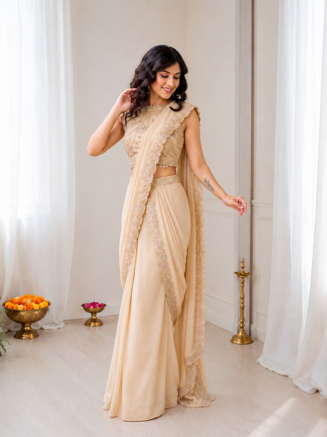 Stylish Star Georgette Lehenga Set with Attached Pallu, Embroidery & Sequins Work, Stitched Blouse