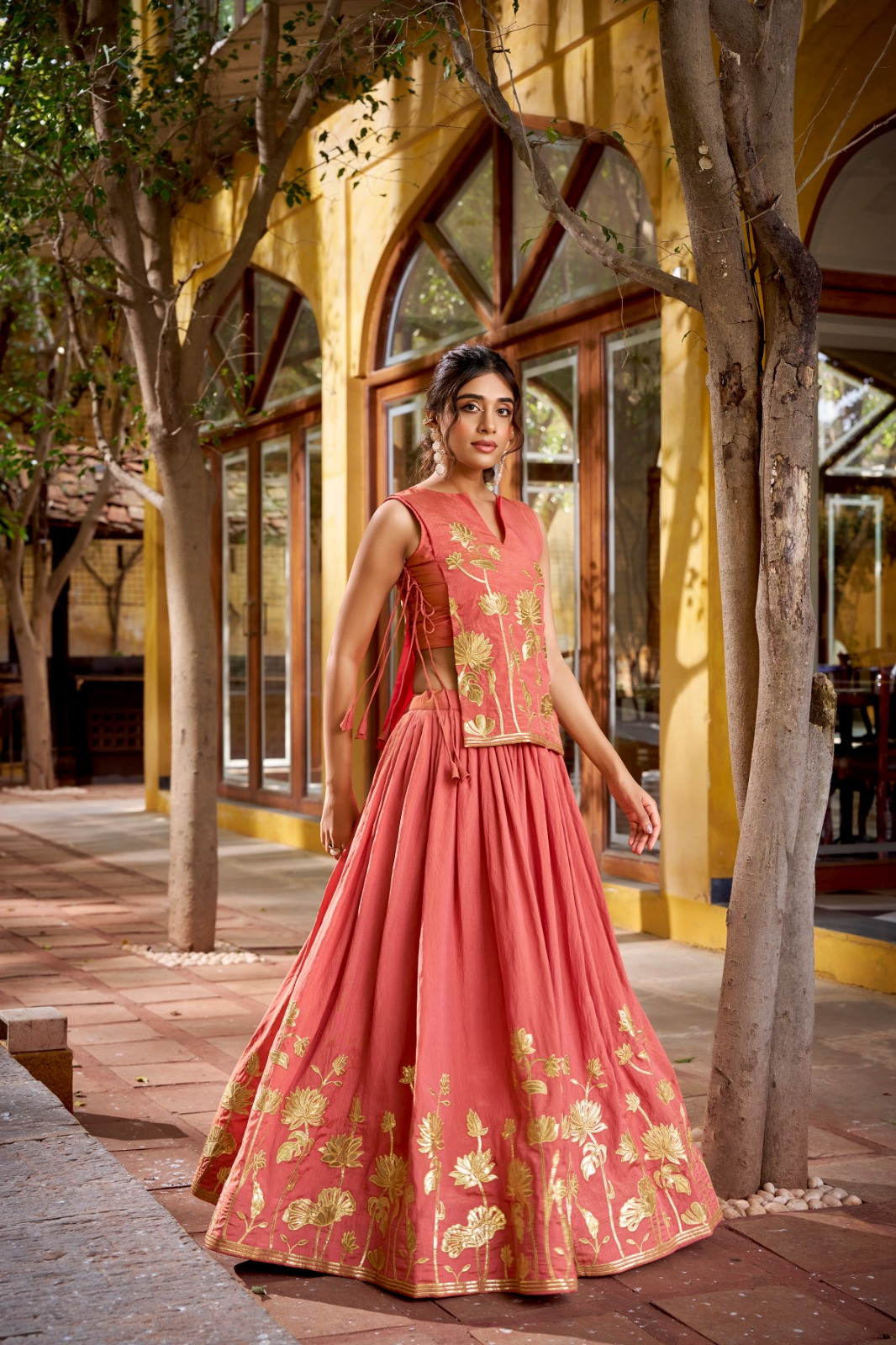 Elegant Pure Shimmer Co-Ord Lehenga Set with Embroidered Overlay Top & Foil Work