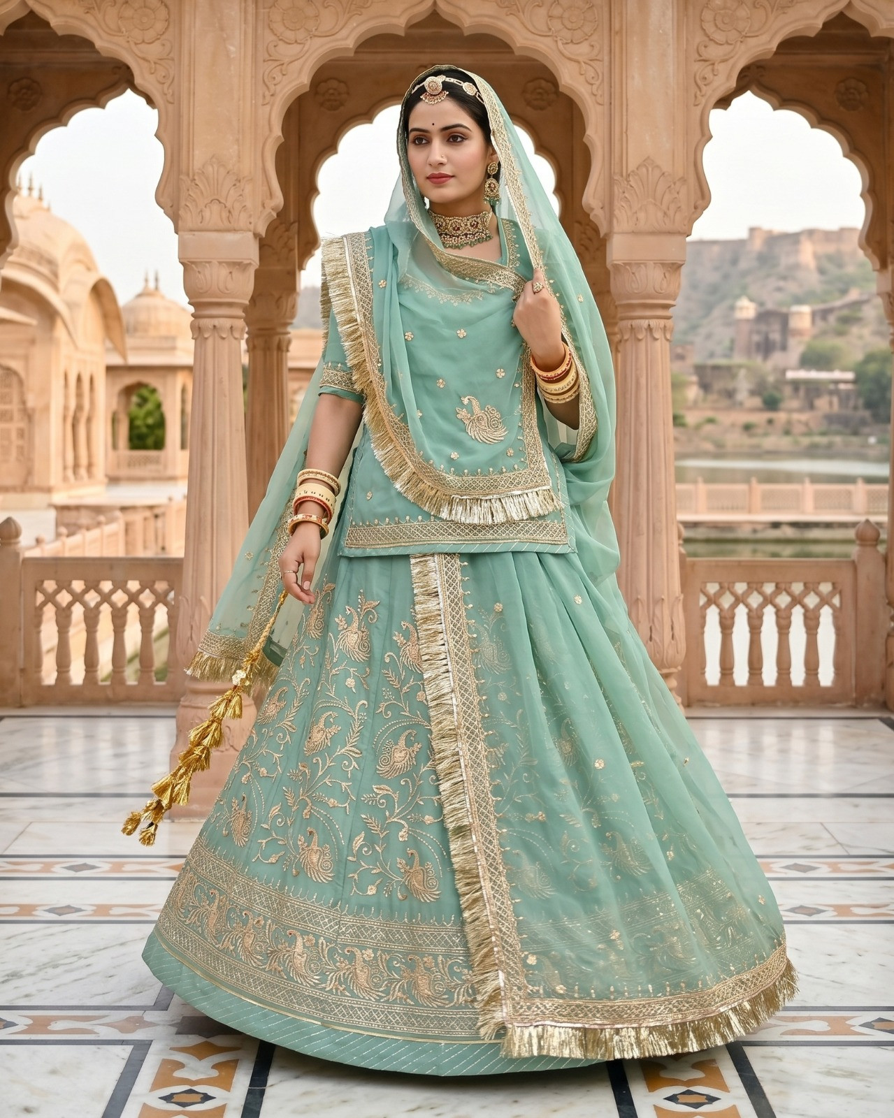 Designer Boutique Rajputi Poshak – Heavy Half Pure Fabric with Kundan Work