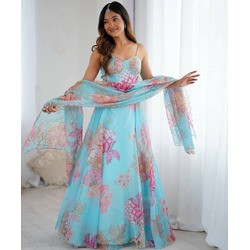 Exclusive Corset Organza Lehenga Set with Digital Print, Sequins Work & Designer Batwa