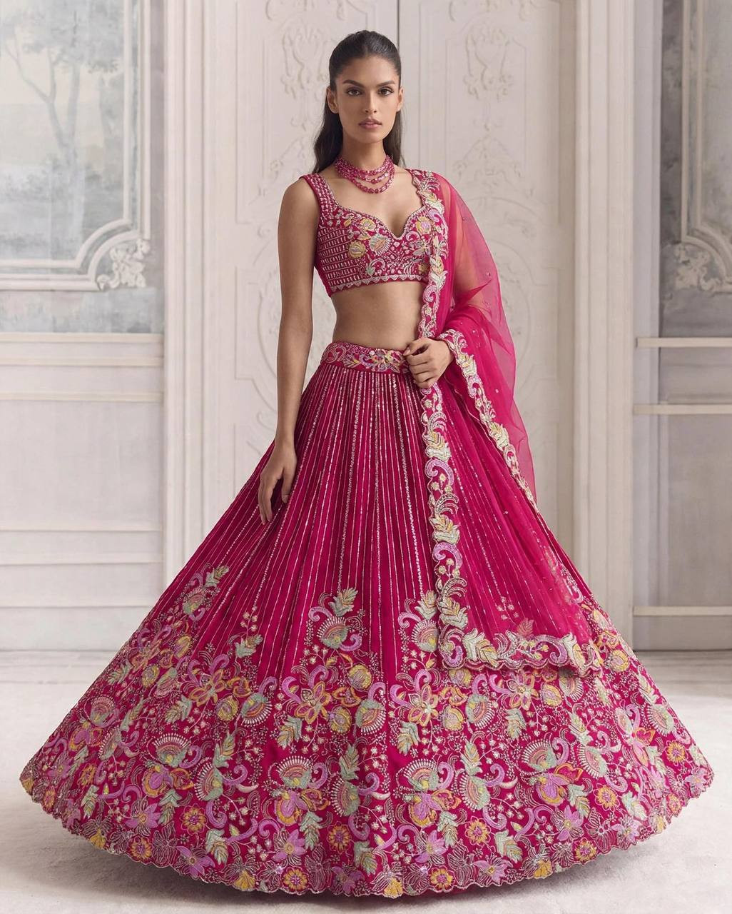 Premium Barfi Silk Designer Lehenga Set | 4 Meter Flared Coding Sequins Embroidery Work | Semi-Stitched Lehenga with Blouse & Dupatta