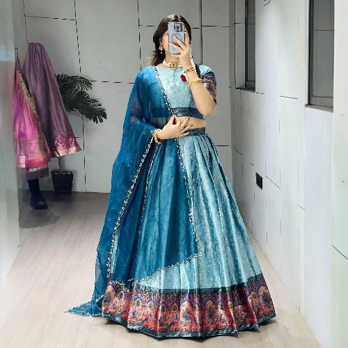 Traditional Zari Weaving Lehenga Choli with Kalamkari Border & Designer Dupatta – Wedding & Festive Wear