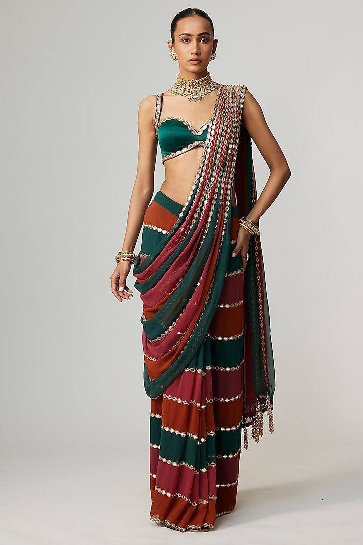 Faux Georgette Real Mirror Work Saree