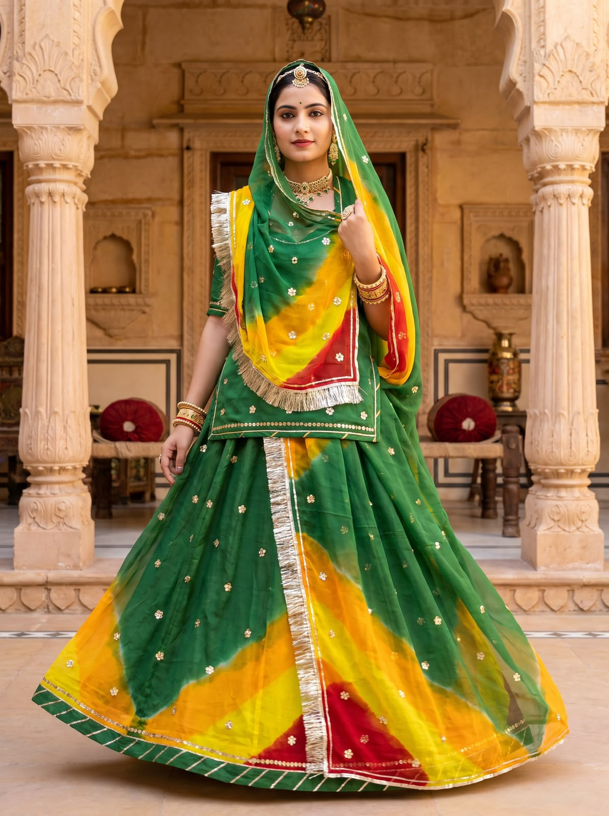 Designer Lehariya Poshak | Humrahi Pure | Zari Kasab Work | Up to 3XL