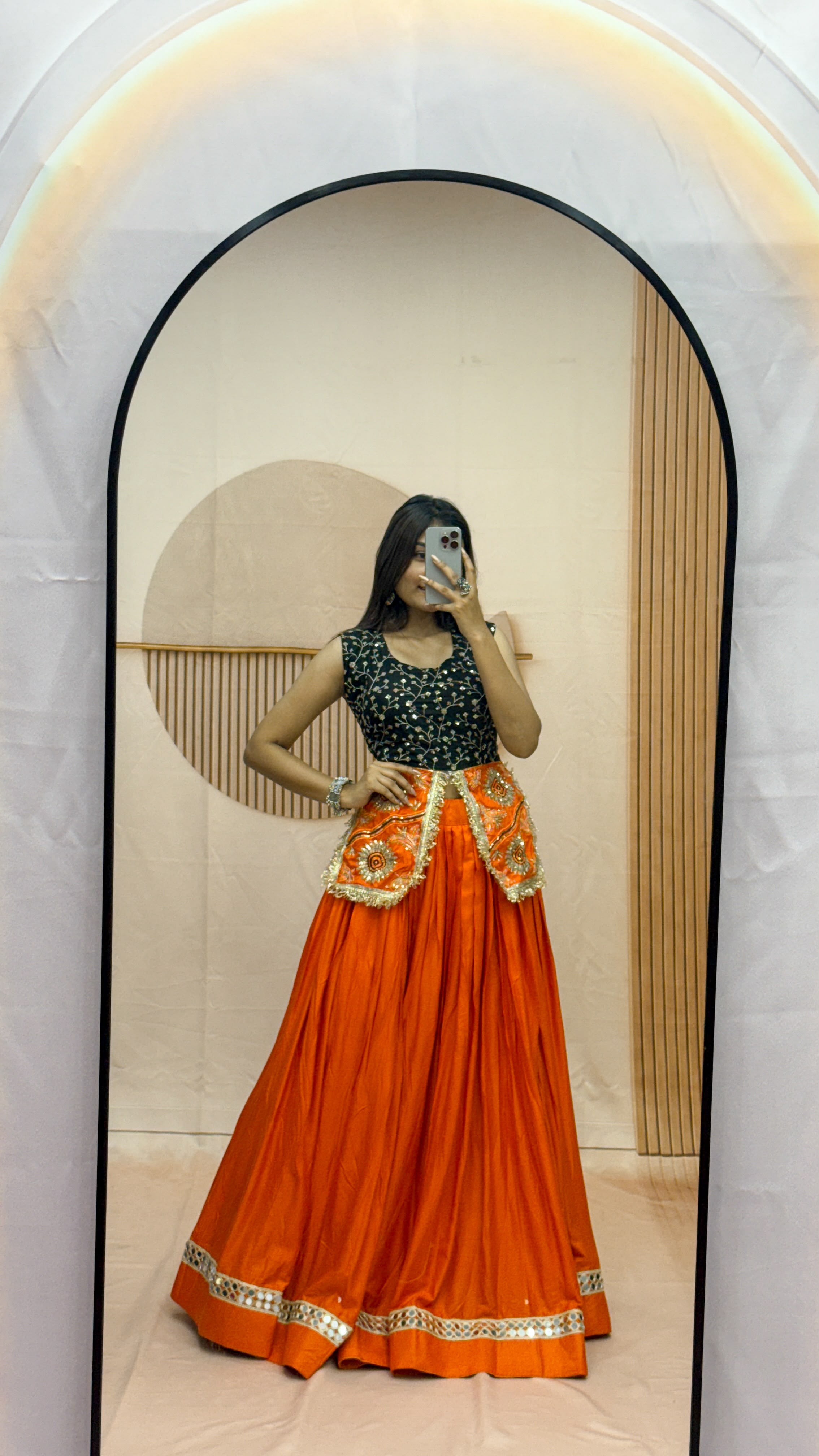 Navratri Trending Pure Cotton Mirror Work Lehenga Choli | 6 Meter Flare | Fully Stitched