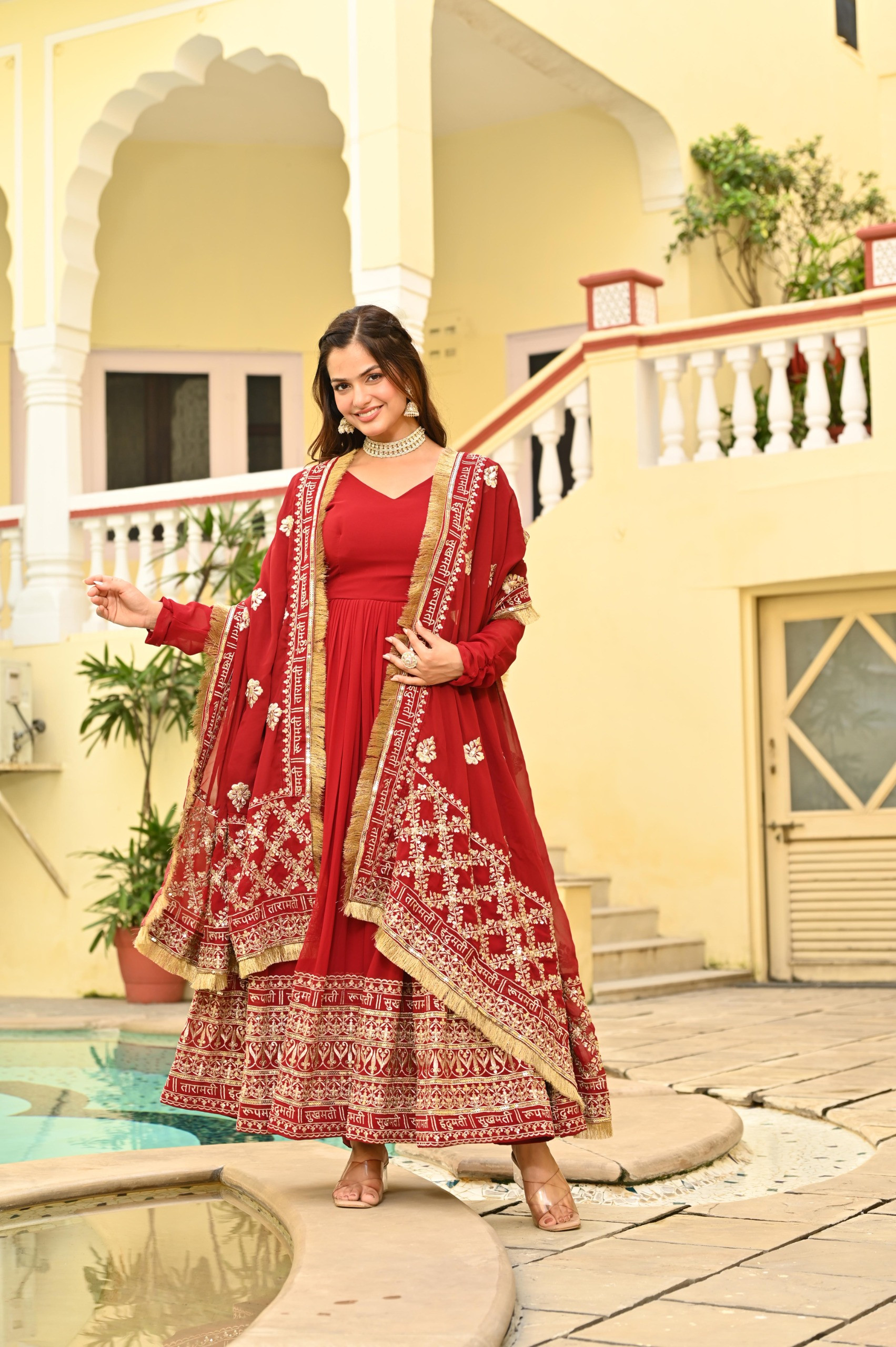Premium Designer Embroidered Gown with Sequins Work & Dupatta