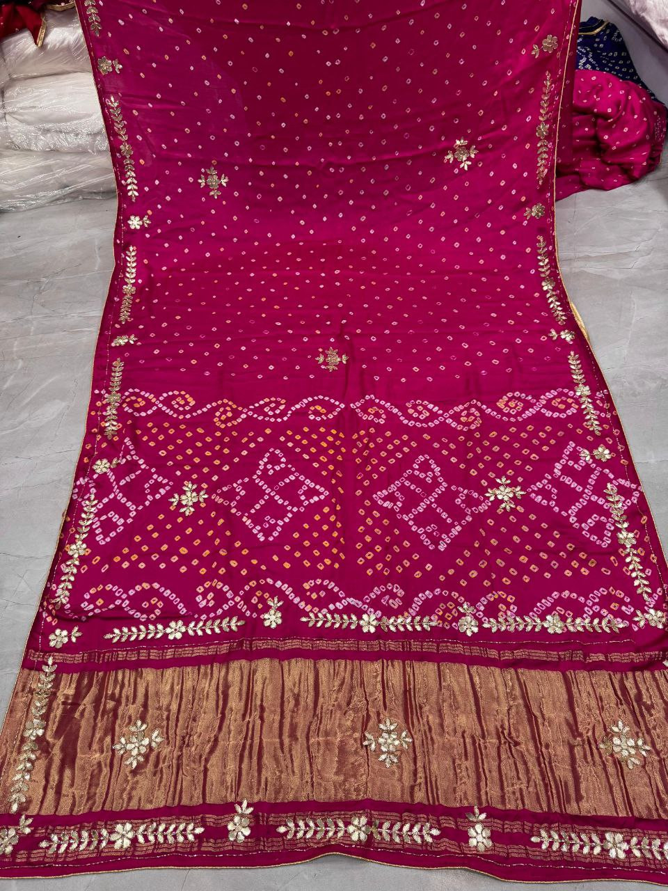 Premium Pure Gaji Silk Bandhani Saree with Gota Patti Hand Work | Original Ek Dani Bandhej | Traditional Rajwadi Designer Saree