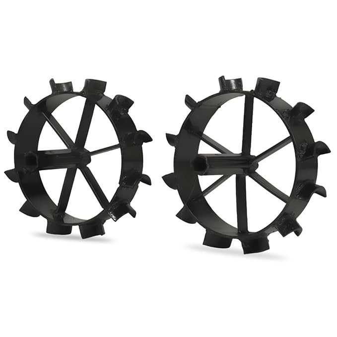 Heavy Duty Iron Tiller Wheel w/ Anti-Slip Chevron Grip - Power Weeder Attachment