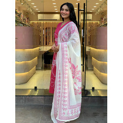 Women’s Embroidered Kurta Pant & Dupatta Set – Pink Kurta with Chanderi Dupatta