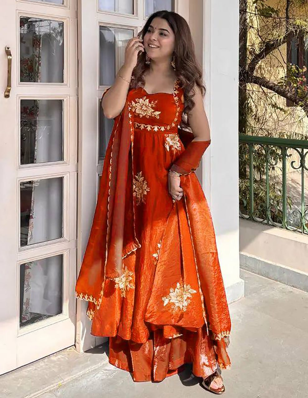 Mulberry Designer Anarkali Suit Set with Palazzo & Embroidered Dupatta