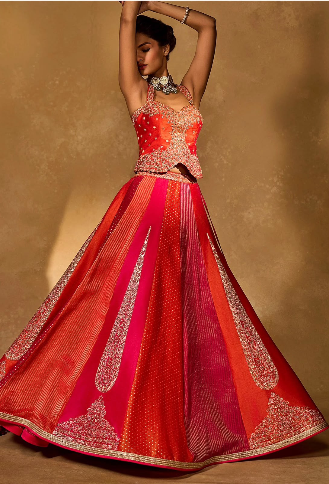 Luxury Chinon Silk Embroidered Sequins Ready To Wear Lehenga Set