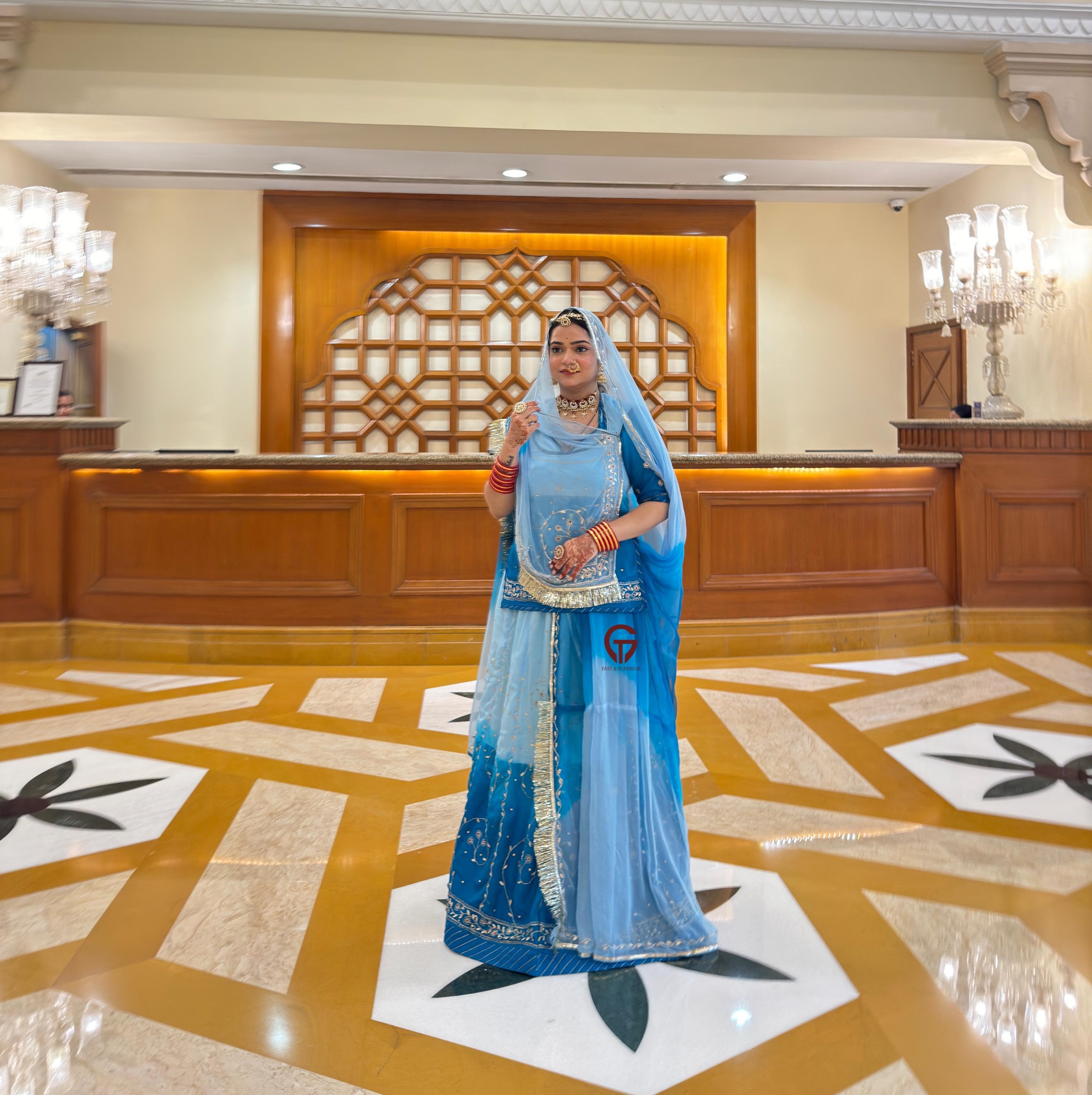 Humrahi Pure Saded With Zari Kasab Pitten In SkyBlue Colour  Poshak