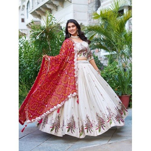 New Festival Lehenga Choli in Tissue Silk & Bandhej Georgette