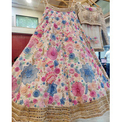 3 Meter Flare Soft Mono Net Sequins Embroidered Lehenga with Cancan & Canvas Patta