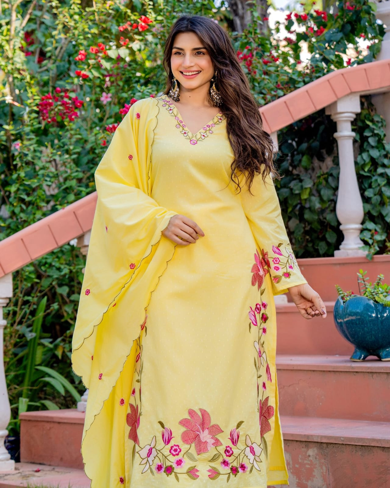 A-Line Embroidered Kurta Pant & Dupatta Set for Women - Elegant Ethnic Wear