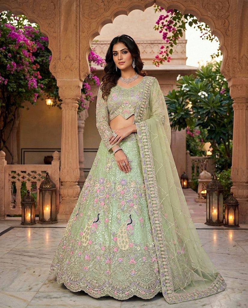 4 Meter Flared Coding Sequins Work Lehenga Choli Set with Butterfly Net Dupatta