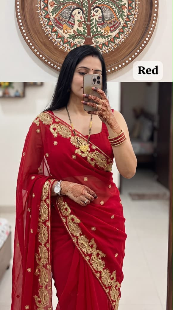 Premium Darbari Rajwadi Georgette Saree With Sequence Work
