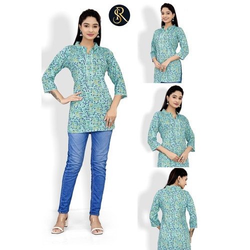 Light Blue & White Cotton Crepe Tunic – Breezy Elegance