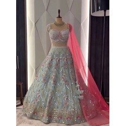 4-Meter Flared Faux Georgette Lehenga with Real Mirror & Sequins Embroidery | Semi-Stitched with Can-Can & Canvas Layers | Glamorous & Comfortable