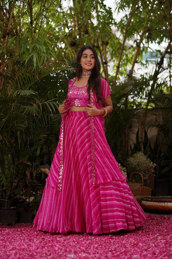 Premium Georgette Digital Print Lehenga Set with Sequins Blouse & Stylish Koti