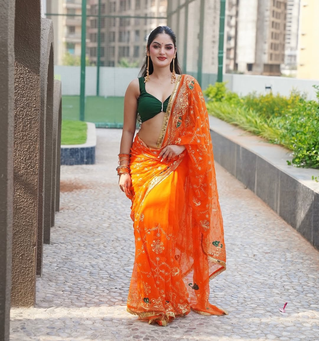 Premium Orange Darbari Saree With Unstitch Blouse