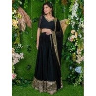 Black Georgette Embroidered Semi-Stitched Lehenga Choli with Dupatta Set