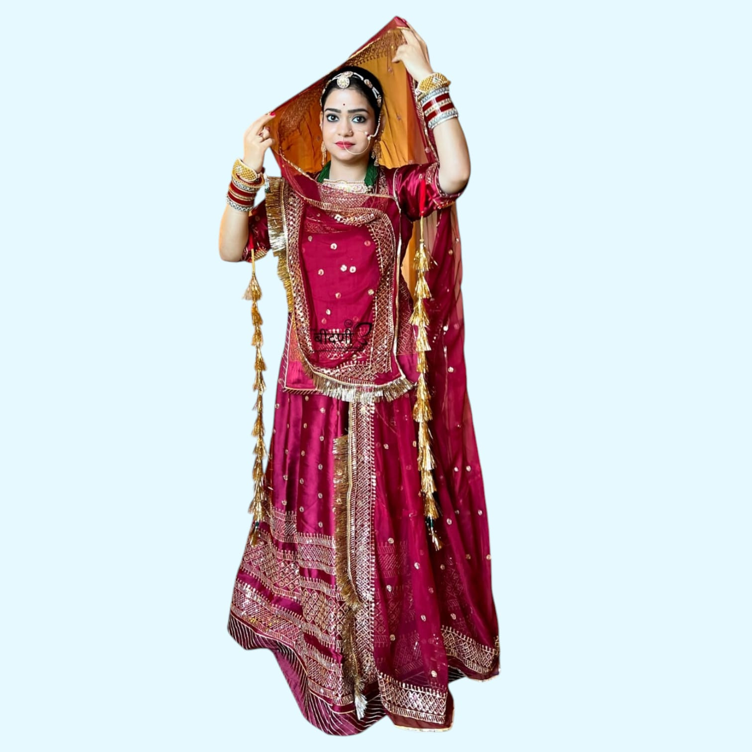 Designer Satin Suit Rajasthani Poshak With Heavy Boder And Maroon Coloured