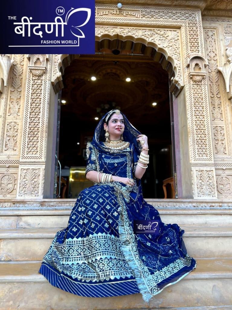 Enchanting Elegance: The Blue Gota Patti Masterpiece (Semi stich)