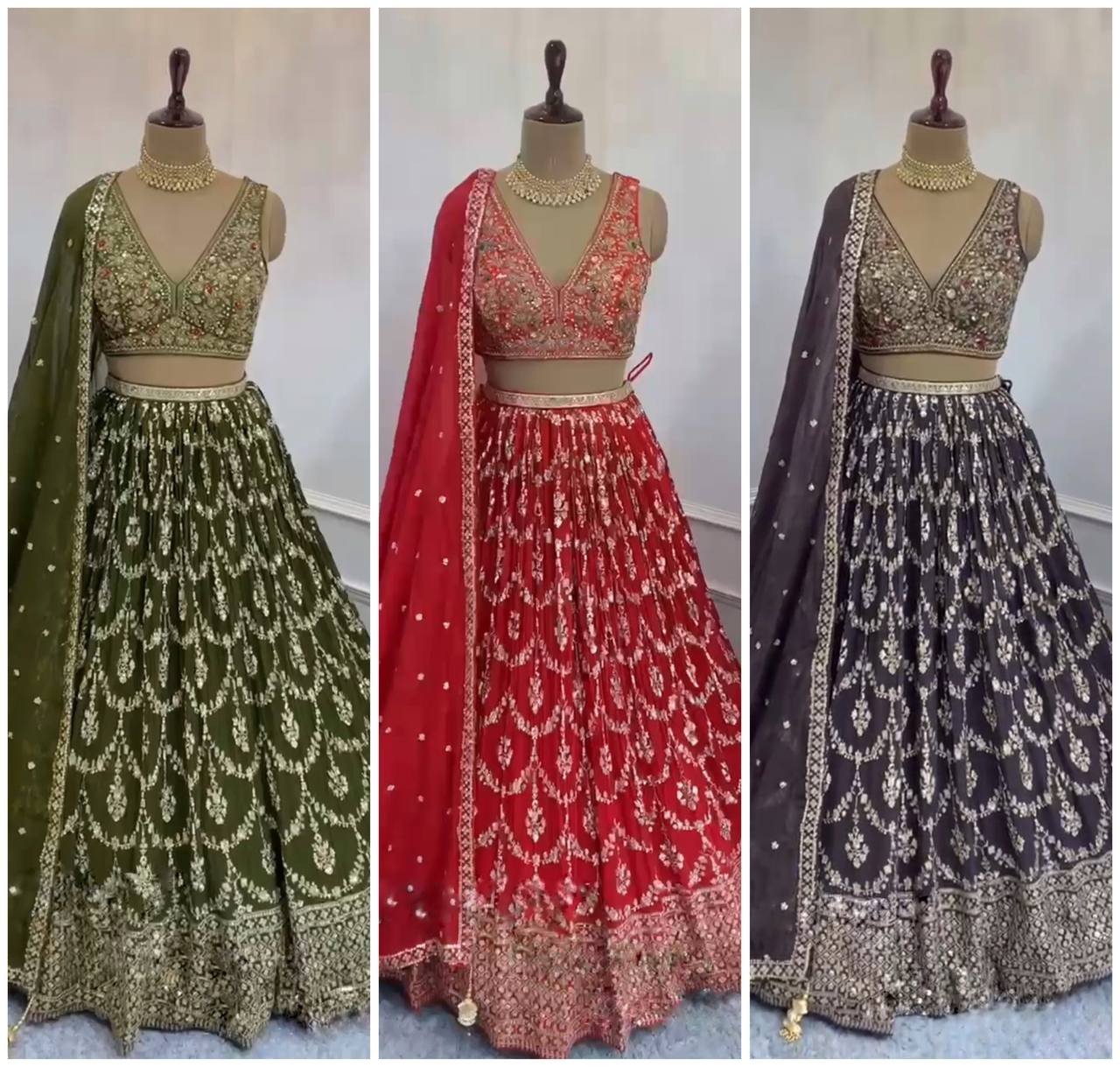 Faux Georgette Lehenga with Heavy Sequins Embroidery, Can-Can & Canvas Layers | Semi-Stitched Glamorous Set