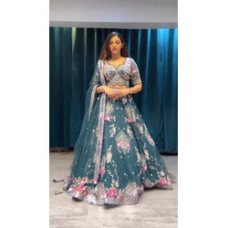 Lehenga in Butterfly Net with Sequins Embroidery, Cancan & Canvas Patta