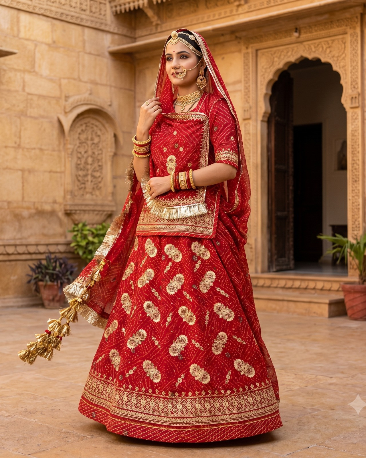 Designer Heavy Bhandej Poshak with Stone & Fancy Kundan Work