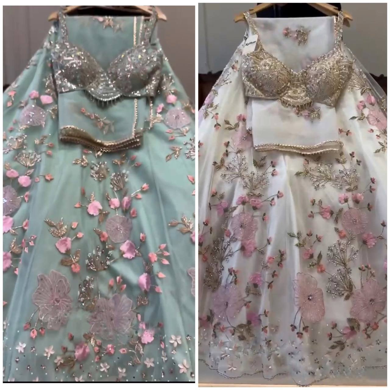 4 Meter Flared Tabby Silk Lehenga Set with Pearl & Sequin Embroidery | Premium Quality with Can-Can & Canvas Layers