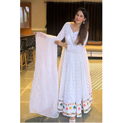 Elegant White Georgette Embroidered Anarkali with Dupatta