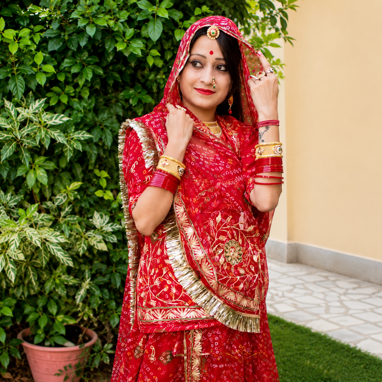 Traditional Bhandej Rajasthani Suit- Rajputi Poshak