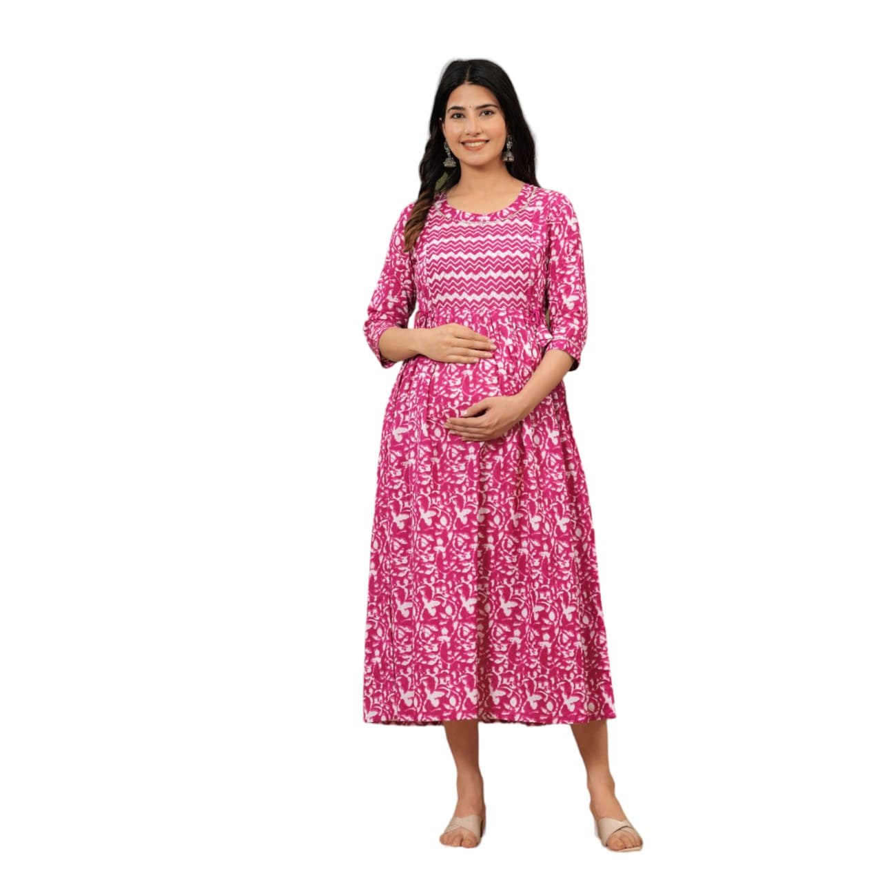 Pink Zigzag Printed Maternity Feeding Kurti