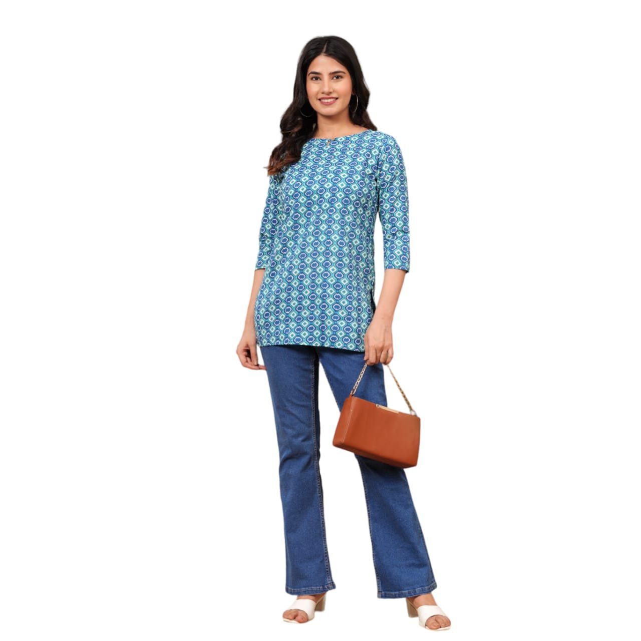 Sky Green Short Kurti For Women