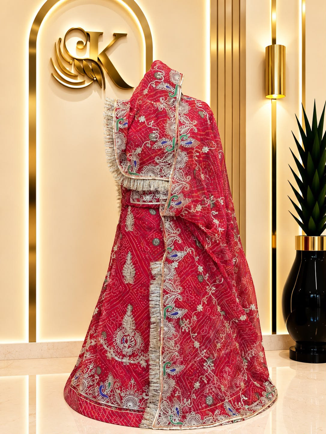 Red Chundri Half Pure Rajputi Poshak with Heavy Zari Work & Designer Odhna