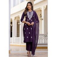 Women’s Purple Embroidered Kurta Pant Dupatta Set | Tesla Fabric | Festive & Party Wear