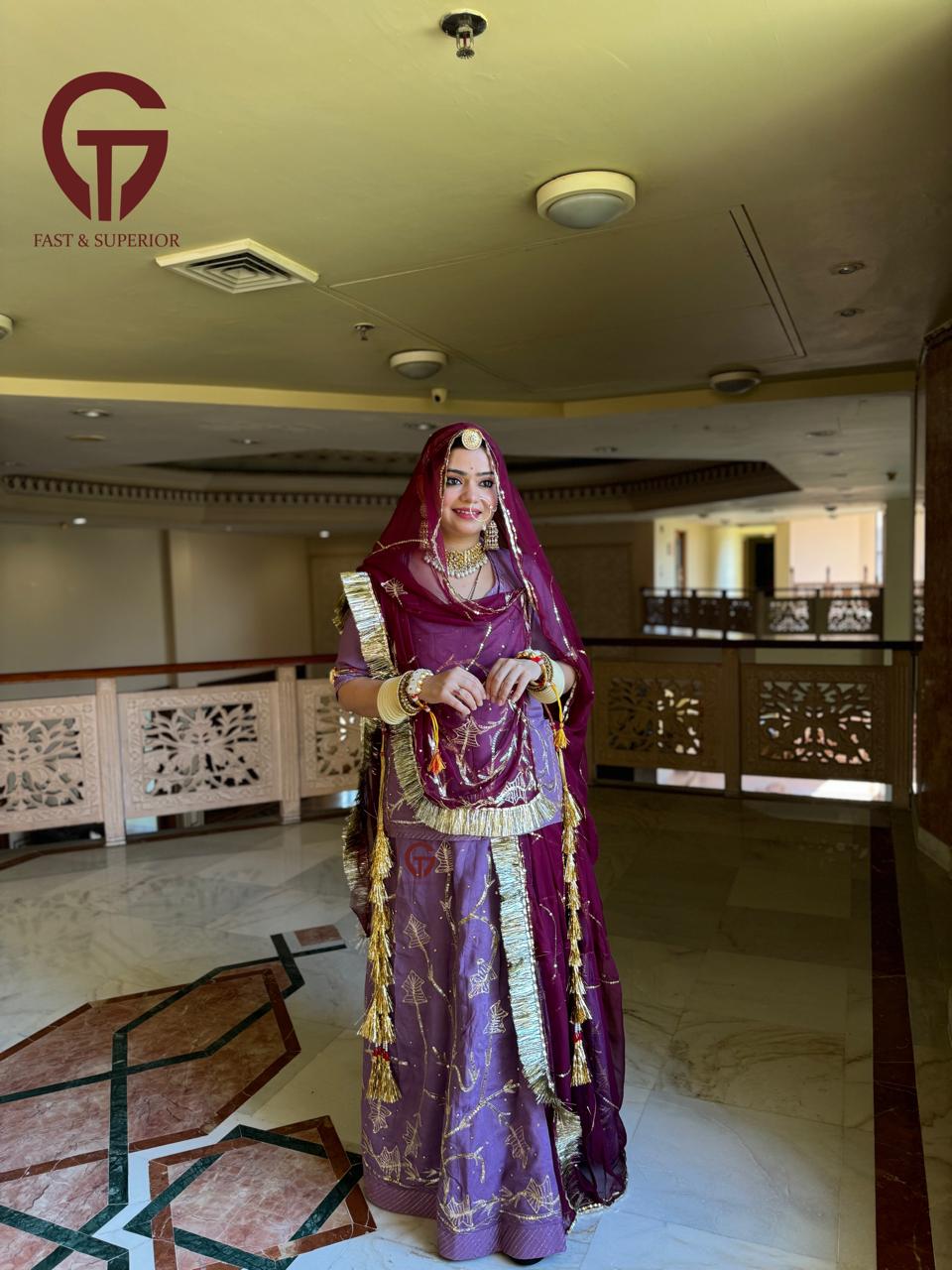 Crep Febric With Humrahi Pyore Odhna With Zari Tari Work  Rajputi Poshak