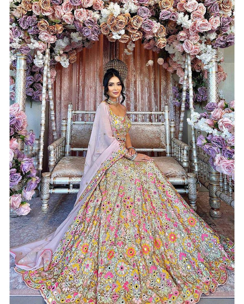 4-Meter Flared Faux Georgette Lehenga with Real Mirror Embroidery & Sequins Cut Work | Semi-Stitched with Can-Can & Canvas Layers | Glamorous Bridal & Party Wear