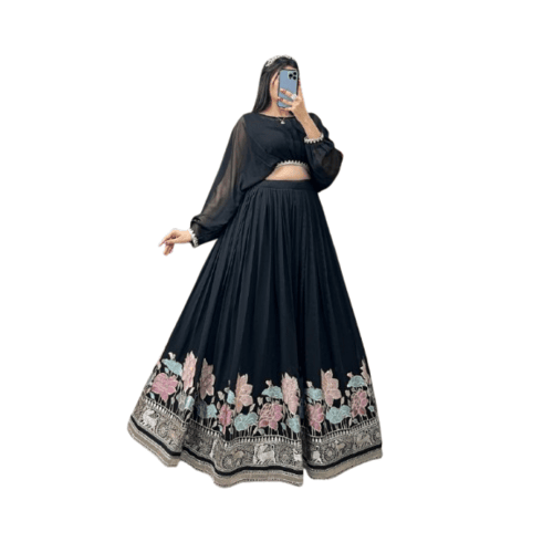 Ready made black lehenga set for women