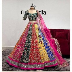5-Meter Flared Faux Georgette Lehenga with Sequins Embroidery | Semi-Stitched, 42" Length