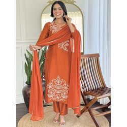 Elegant Orange Women’s Embroidered Kurta Pant Dupatta Set | Festive & Ethnic Wear