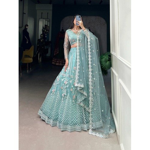 Stitched Elegance Pastel Blue Net Lehenga Set