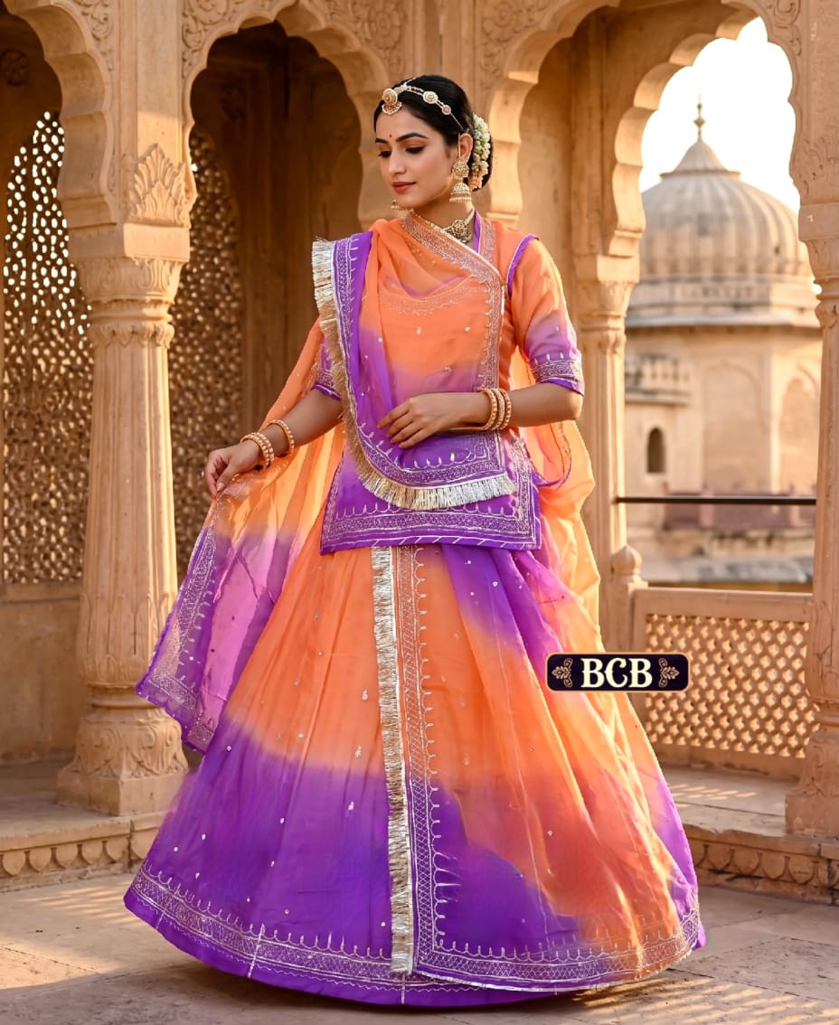 Premium Satan Suit Rajputi Poshak with Humrahi Pure Odhna | Aari Tari Work | 4 Side Border & Kiran Gota